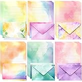 KSIWRE Watercolor Stationary Letter and Envelopes, 24 Lined Writing Paper with 12 Matching Envelopes, Double-Sided Printing, Multicolor, 8.3 x 5.5 Inches, 36 Pieces