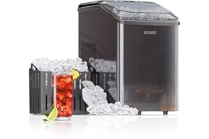 KOVIET Nugget Ice Makers Countertop, Soft Pebble Ice Machine, Chewable Crushed Pellet Ice 42lbs/Day, Self-Cleaning Drainpipe Ice Maker for Party, Home, Kitchen, Bar, Office, Black