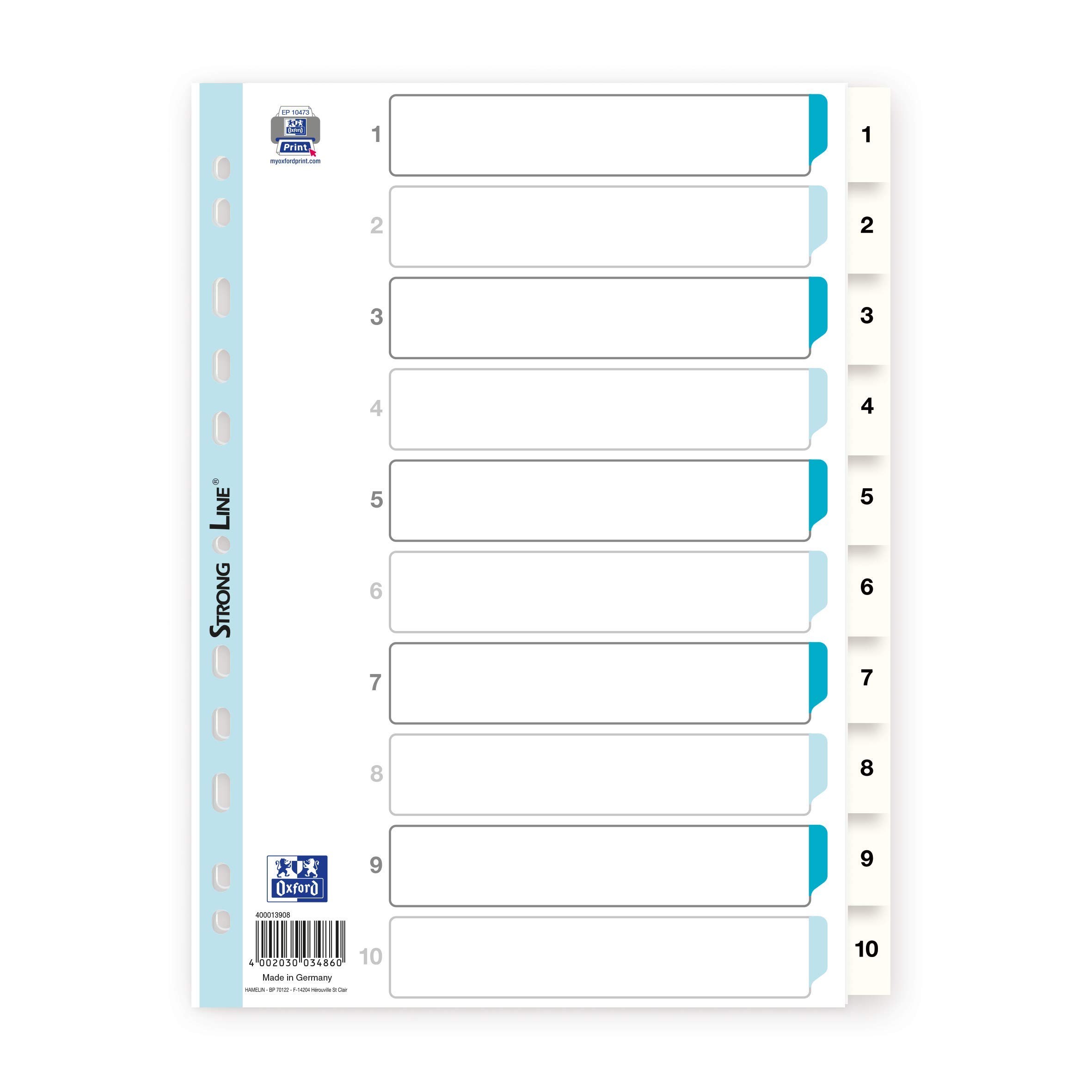 Elba 03486 Register 1-10 Plastic A4 Pack of 10 White