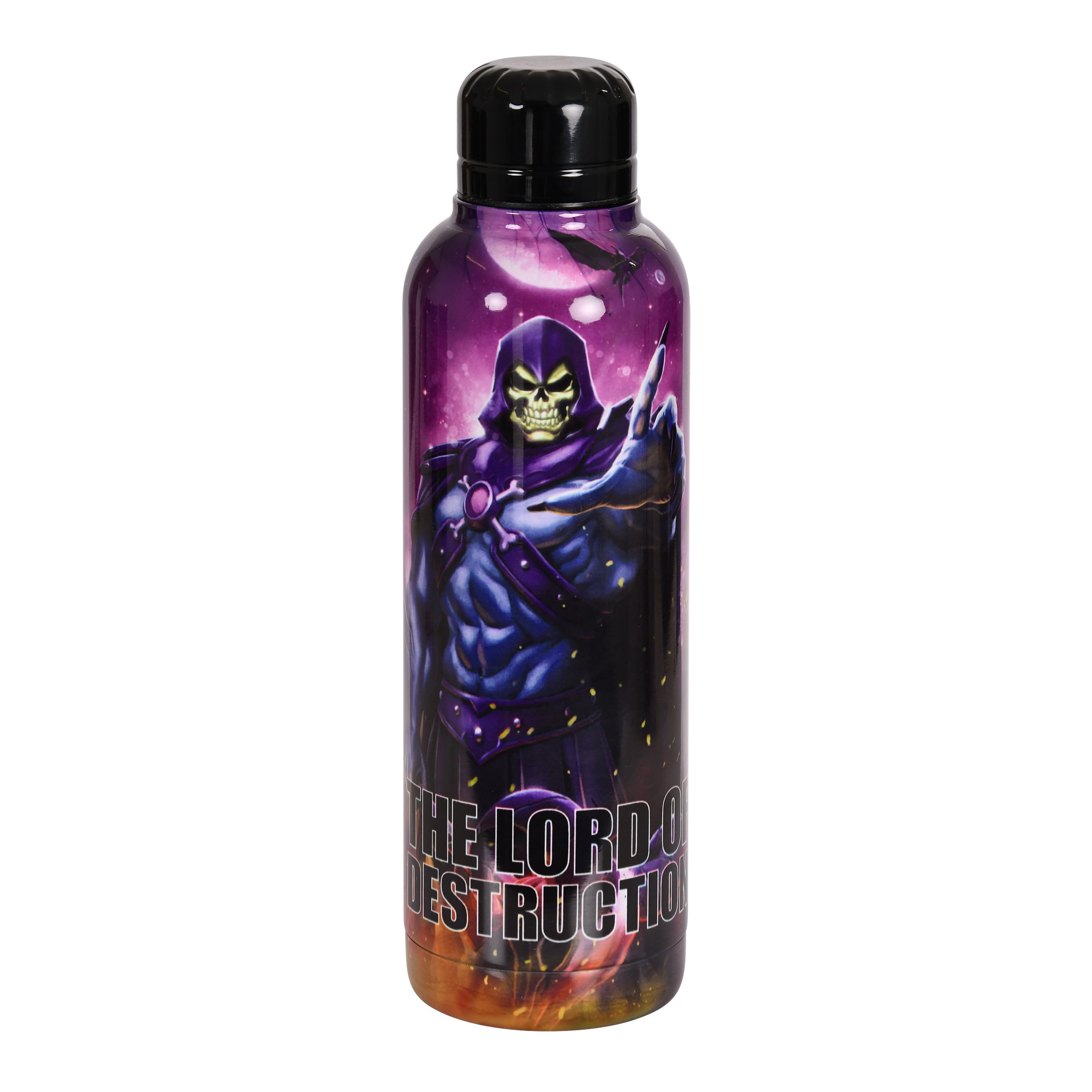 Elbenwald Masters Of The Universe Water Bottle - 515 ml with Skeletor Motif, Water Bottle with Screw Cap, Thermofunction, Height 25 cm - Stainless Steel/Purple