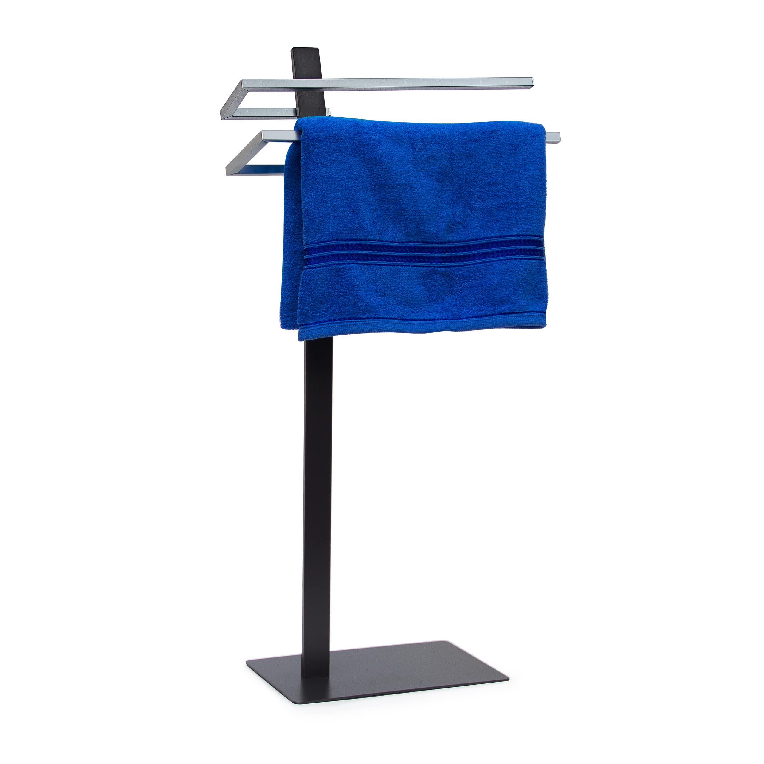 Relaxdays Towel Holder GRAO 85 x 40 x 20 Free-Standing Towel Stand with 2 Rails, 2 Arms & Chromed Towel Bars in Stainless Steel Look, Modern Bath Towel Holder, Grey