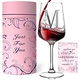 Personalized Wine Gifts for Women - Customized Initials A-Z Wine Glasses, Unique Monogram Birthday Gifts for Her, Mom, Wife, Sister, Daughter, Friend (M)