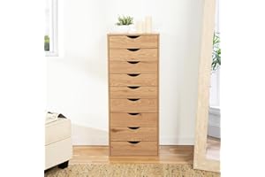 Naomi Home 9 Drawer Dresser for Bedroom, Stylish Tall Makeup Dressers, Storage Shelves, Small Dresser for Closet with 200 lbs Capacity - Natural