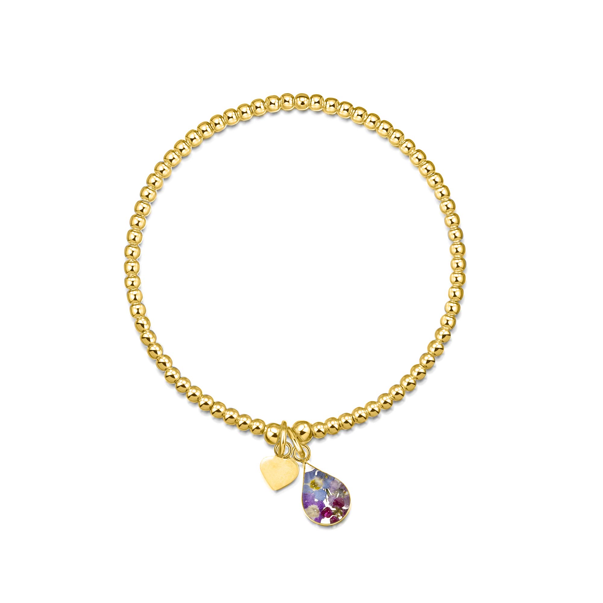 Shrieking Violet 18ct Gold-Plated Teardrop Real Flower Bead Bracelet