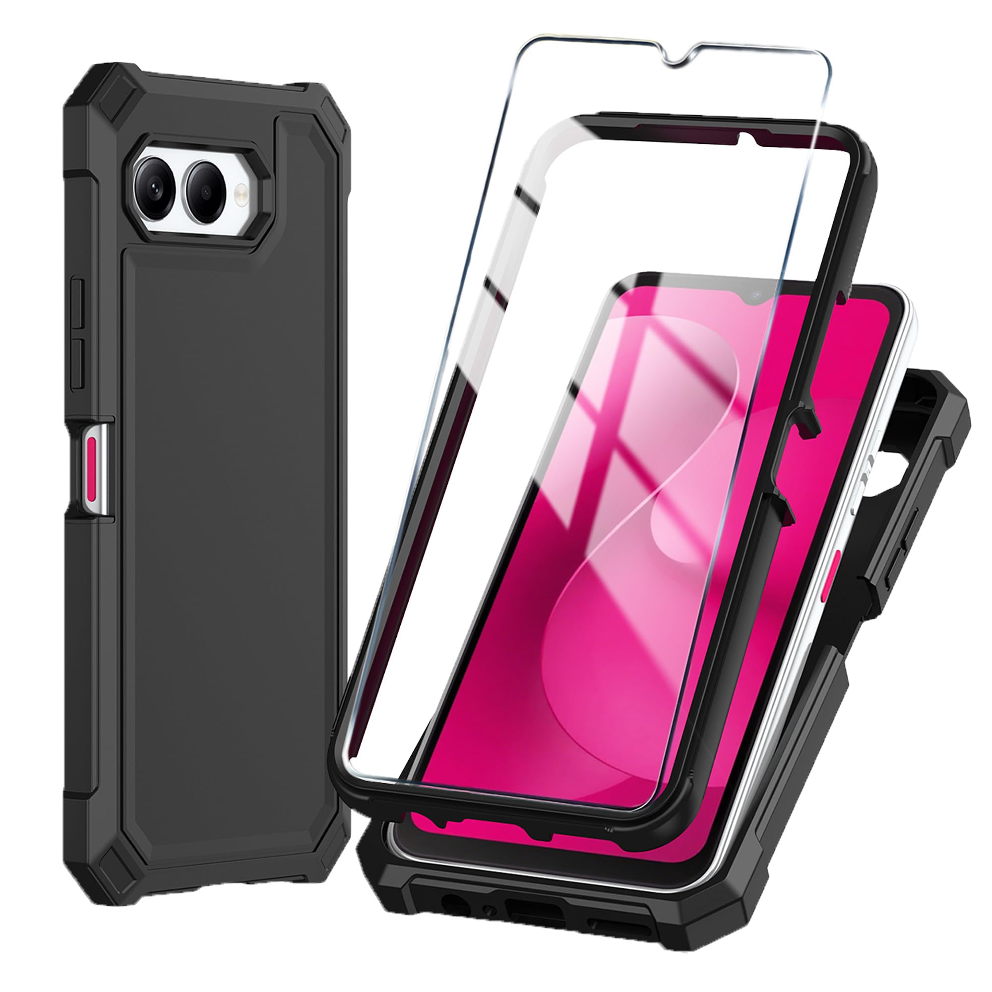 Mocotto for T-Mobile REVVL 8 Phone Case with Tempered Glass Screen Protector,Slim Soft Silicone Full-Body Protective Cover (Black)