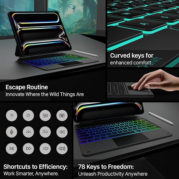 TYPECASE KEYBOARD CASE FOR IPAD PRO 13-INCH (M5 2025 / M4 2024), MAGIC KEYBOARD WITH 11 COLORS BACKLIGHT, KEYBOARD CASE WITH PENCIL HOLDER, MULTI-TOUCH TRACKPAD,EASY-SET MAGNETIC STAND, BLACK