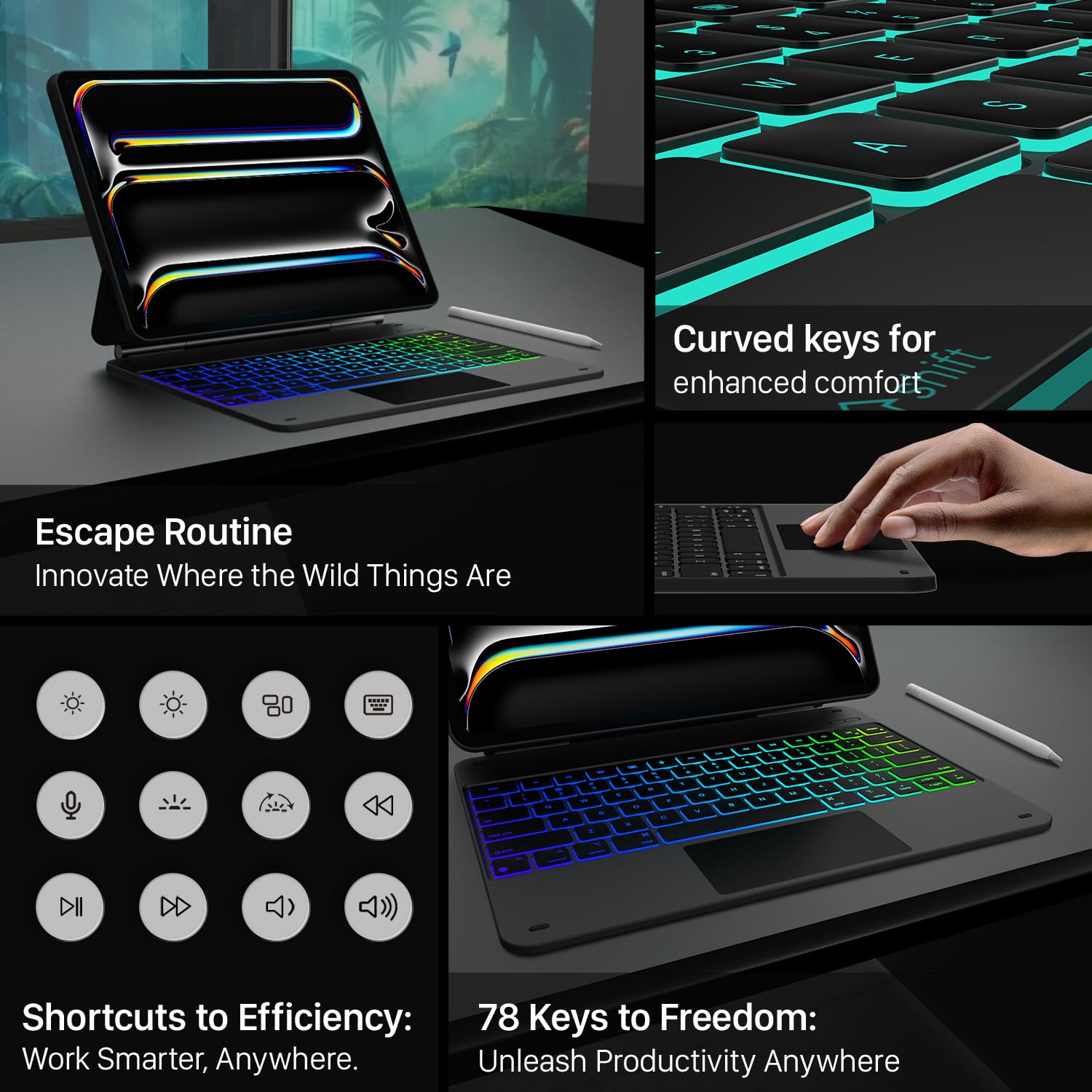 typecase Keyboard Case for iPad Pro 13-inch (M5 2025 / M4 2024), Magic Keyboard with 11 Colors Backlight, Keyboard Case with Pencil Holder, Multi-Touch Trackpad,Easy-Set Magnetic Stand, Black