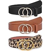 XZQTIVE 3 Packs Women's Leather Belts For Jeans Dresses Pants Fashion Ladies Waist Belt with Gold Buckle