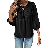 SHEWIN Womens Tops 3/4 Sleeves Blouse Babydoll Dressy Casual Top Elegant Bow Tie Loose Ladies Shirts 2026
