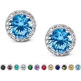 SWEETV Cubic Zirconia Stud Earrings, 8mm Round Cut, Rhinestone Hypoallergenic Earrings for Women & Girls