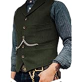 Ceehuteey Mens Suit Vest Waistcoat Tweed Retro V Neck Wool Herringbone for Prom