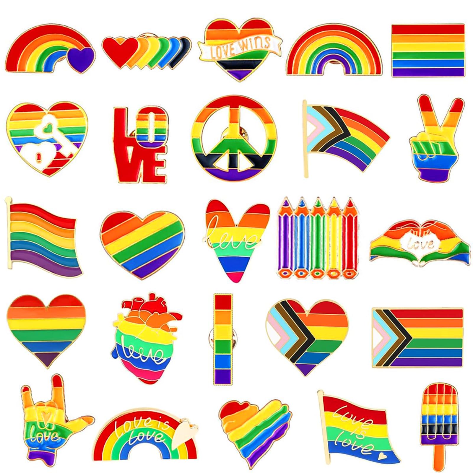 fiintrwa 25 Pcs Pride Gay Pride Pins Bulk Rainbow Flag Lapel Pins LGBT Enamel Pins Rainbow Brooch Decoration for Backpack Clothes Bags Accessories Gifts