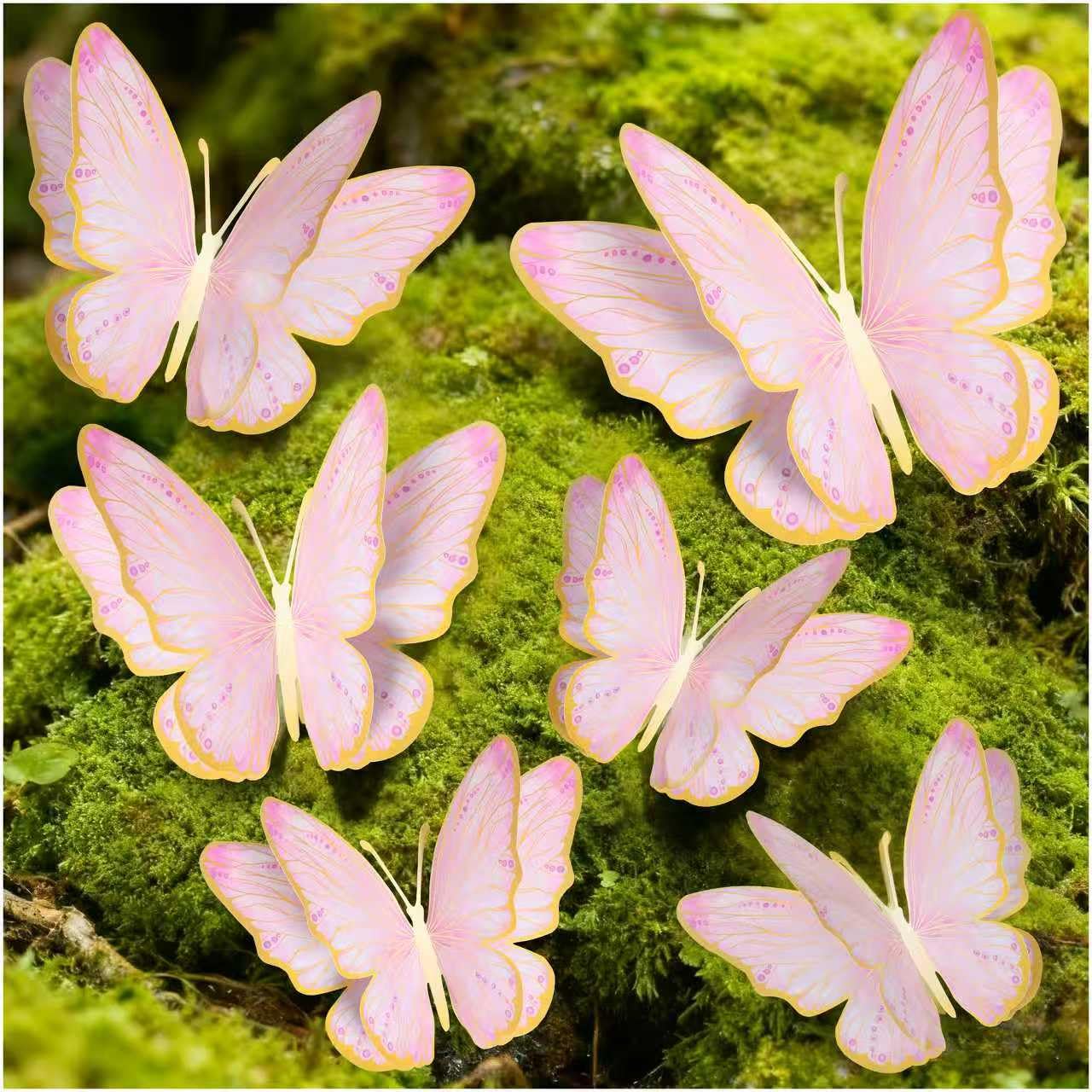 14" Large Butterfly Decorations for Birthday Party, Wedding, Nursery |3D Gold Butterflies Theme for Wall Decor, Table Toppers, Backdrop, Room (Pink)