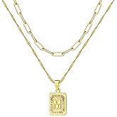 JSJOY Valentines Day Gifts Gold Initial Necklaces for Women Men Gold Letter Necklaces 26 Capital A-Z Letter Pendant Necklace for Women Square Monogram Necklace for Her Graduation Gifts 2026
