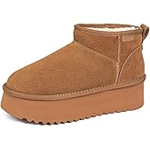 HORMAUWORD Mini Boots for Women,Platform Ankle Snow Boots Womens,Genuine Suede Winter Boots with Cozy Stretch Wool Insole,Anti-Slip Pull-On Short Booties