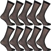 Uaussi 10 Pairs Mens Ultra Thin Dress Socks Silk Sheer Business Socks Soft Nylon Work Trouser Sox Mid Calf