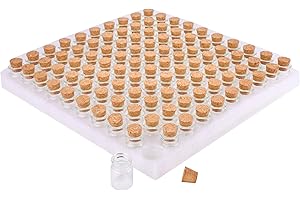 MaxMau 100 Count Small Glass Bottles with Corks,5ml Tiny Vials Clear Mini Jars Wooden Stopper for Art Crafts Storage Party Decoration Wedding Favors
