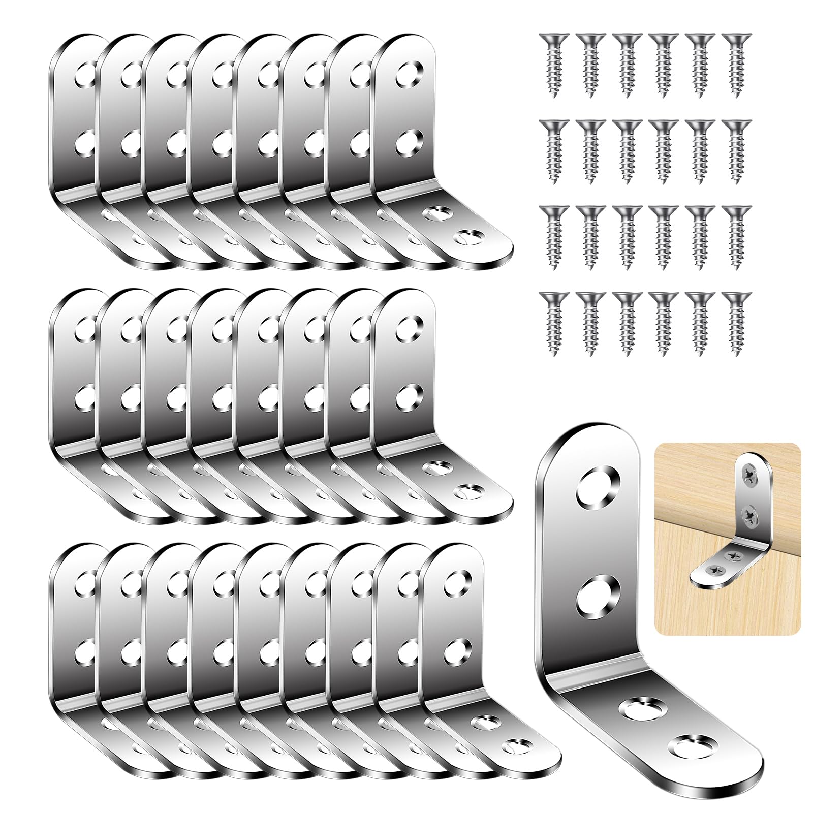 Flintronic Angle L Brackets - 26 Packs for Wood with 104 Screws, 40*40*16mm Corner Brace Metal Brackets for Furniture, Windows and Cabinets