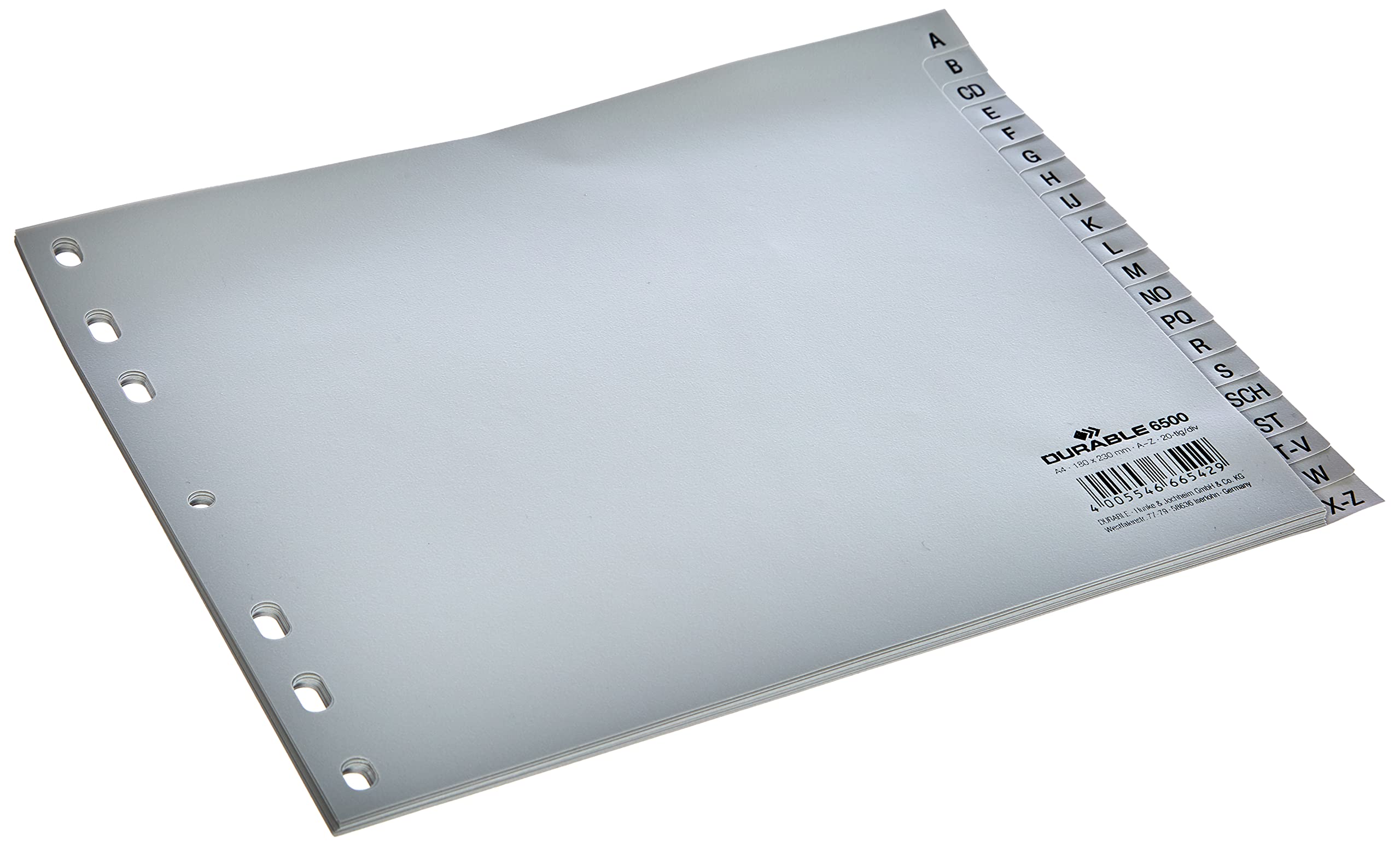 Durable A-Z Index PP A4 Partially Opaque 20 Pieces Grey