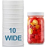 AOZITA [10 Pack] WIDE Mouth Mason Jar Lids for Ball, Kerr and More - White Plastic Storage Caps for Mason/Canning Jars - Leak