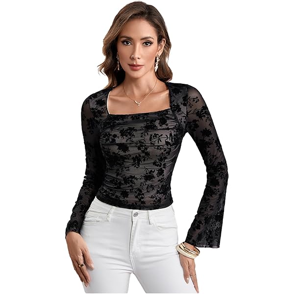 Women Squre Neck Lace Patchwork Y2k Going Out Top Vintage