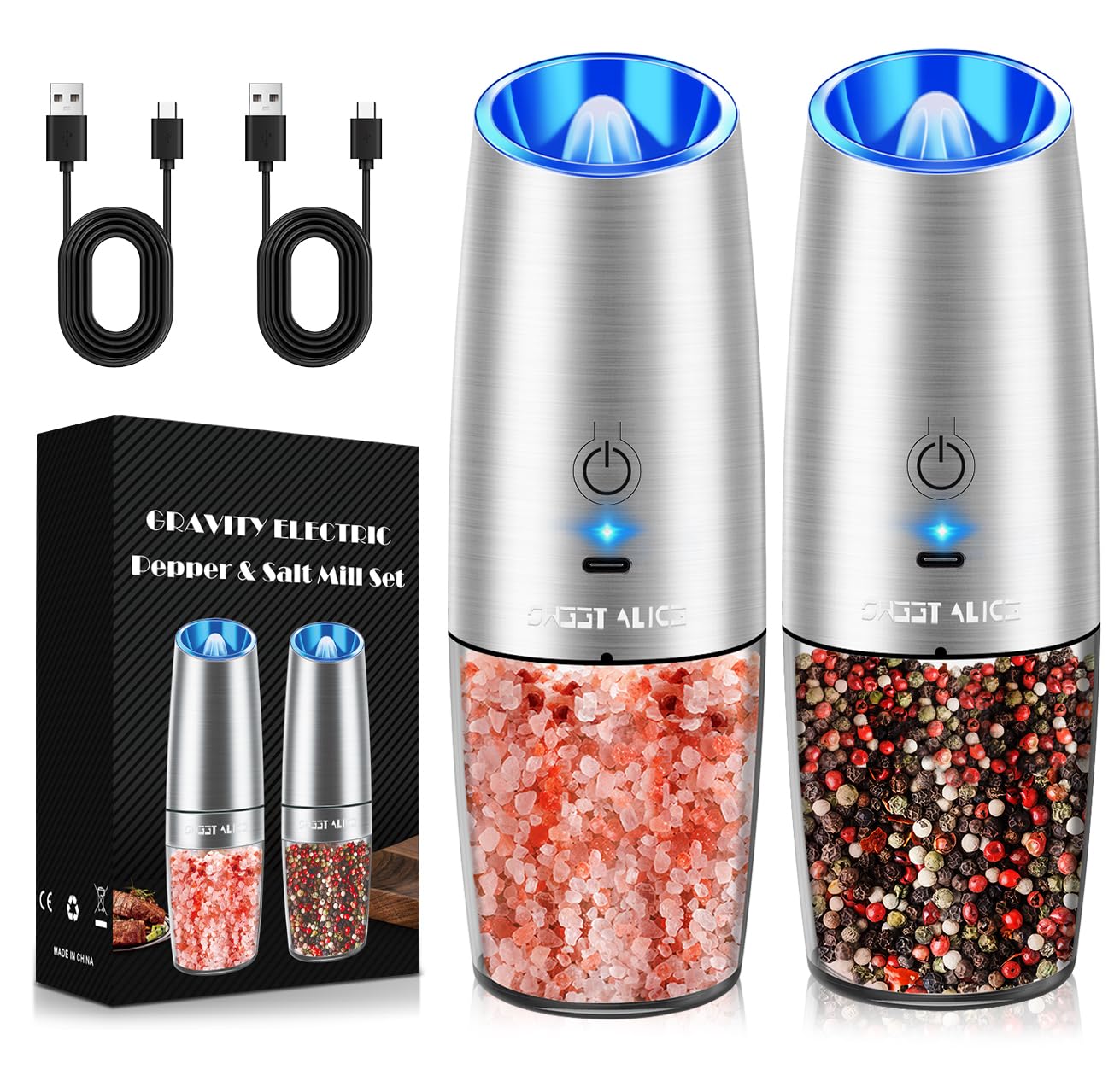 Sweet Alice Rechargeable Electric Pepper and Salt Grinder Set, No ...