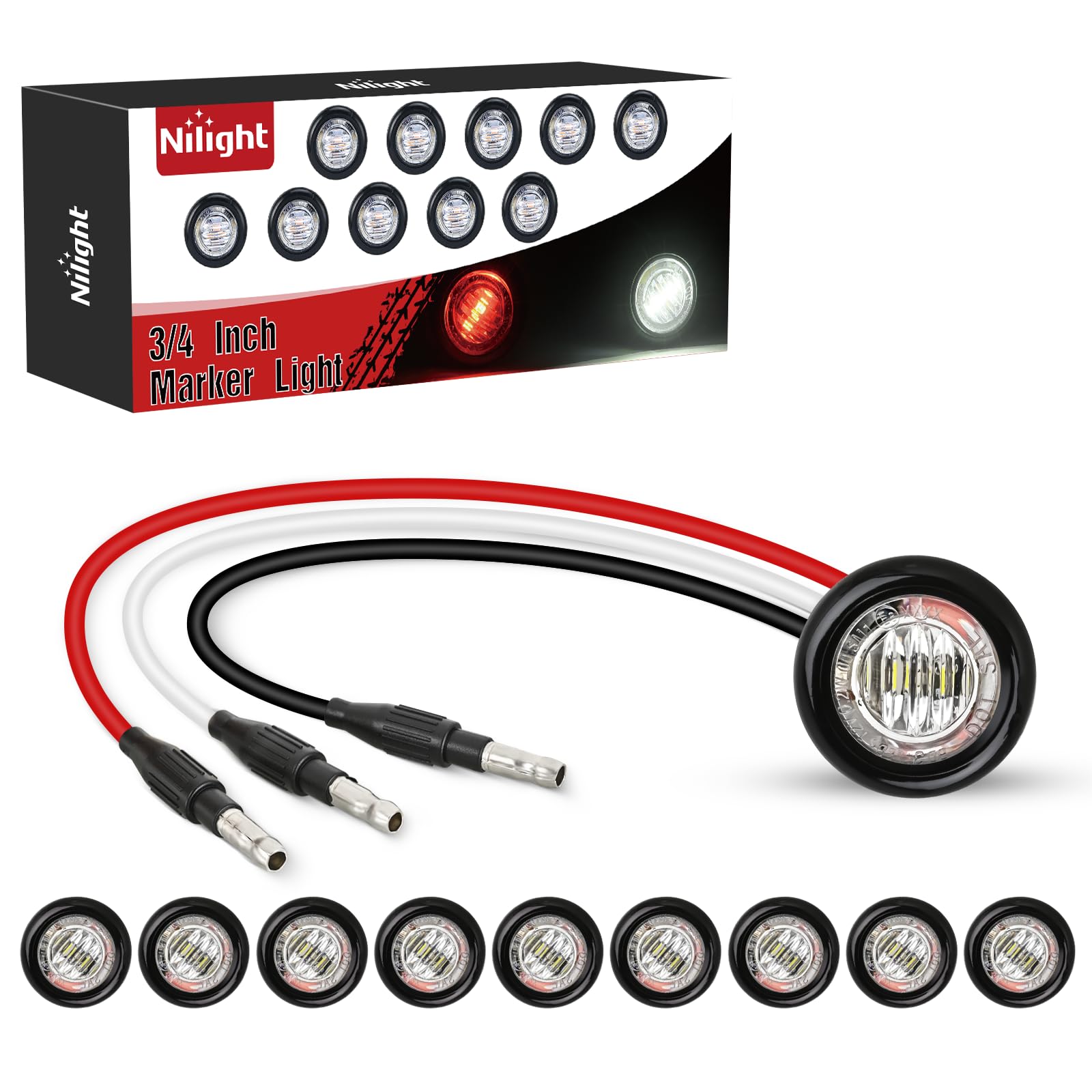 Nilight 3/4" Dual Color Marker Light 10PCS Red to