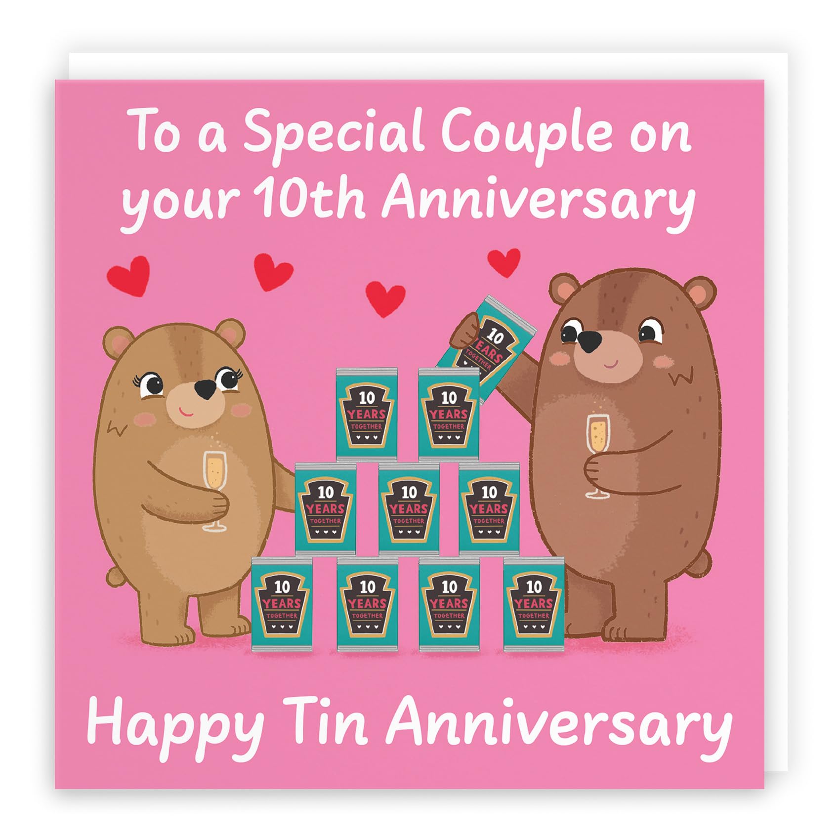 Hunts England - Couple 10th Anniversary Card - Tin Anniversary - 10 Years - Cute Fun Bears Card - Love Story Collection