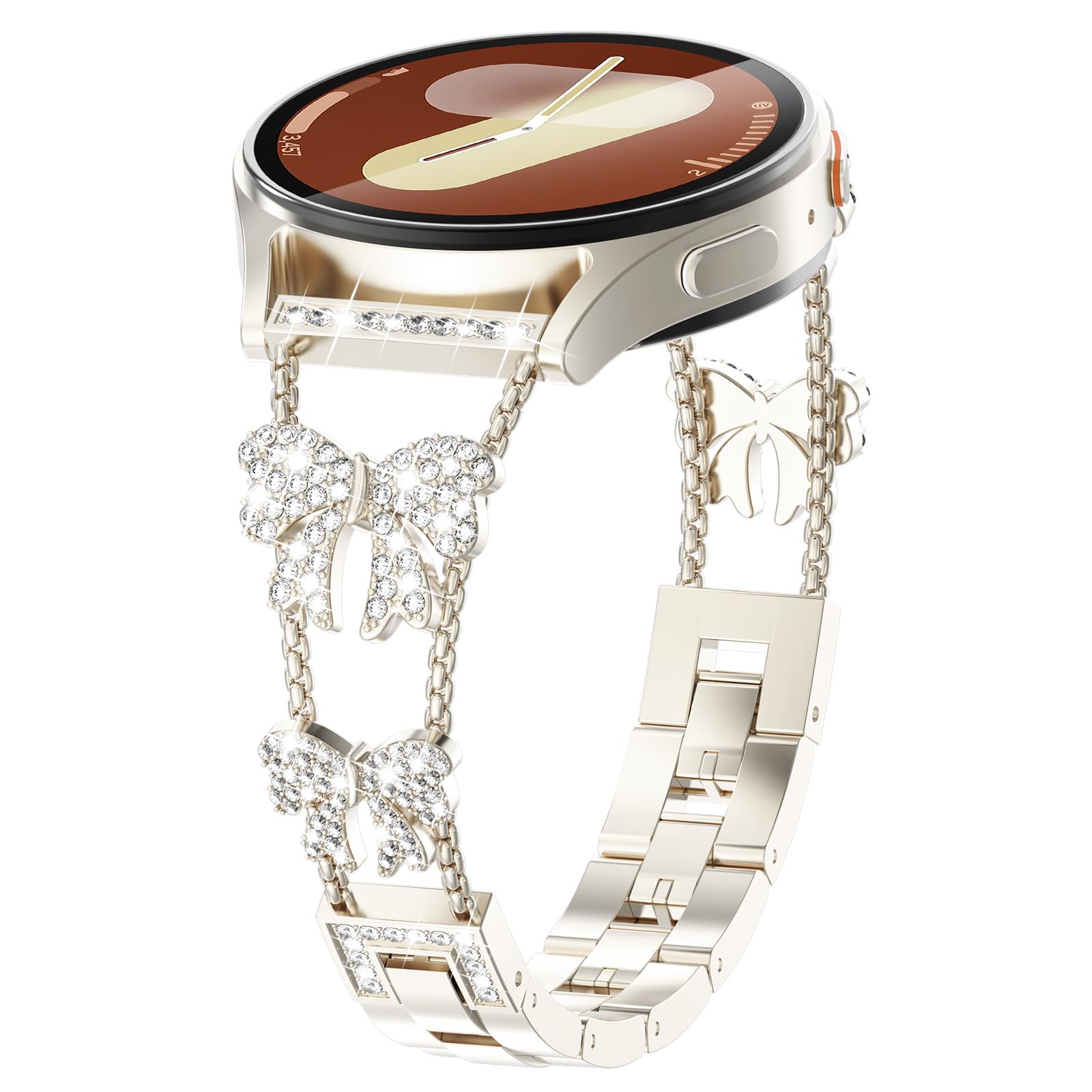 Surace Compatible for Samsung Galaxy Watch 7 Band/FE 6 5 4 40mm 44mm/Watch 5 Pro Band 45mm/Galaxy Watch 6 Classic 43mm 47mm/Active 2, Bowknot Diamond Rhinestone Link Bracelet Dressy Metal Strap
