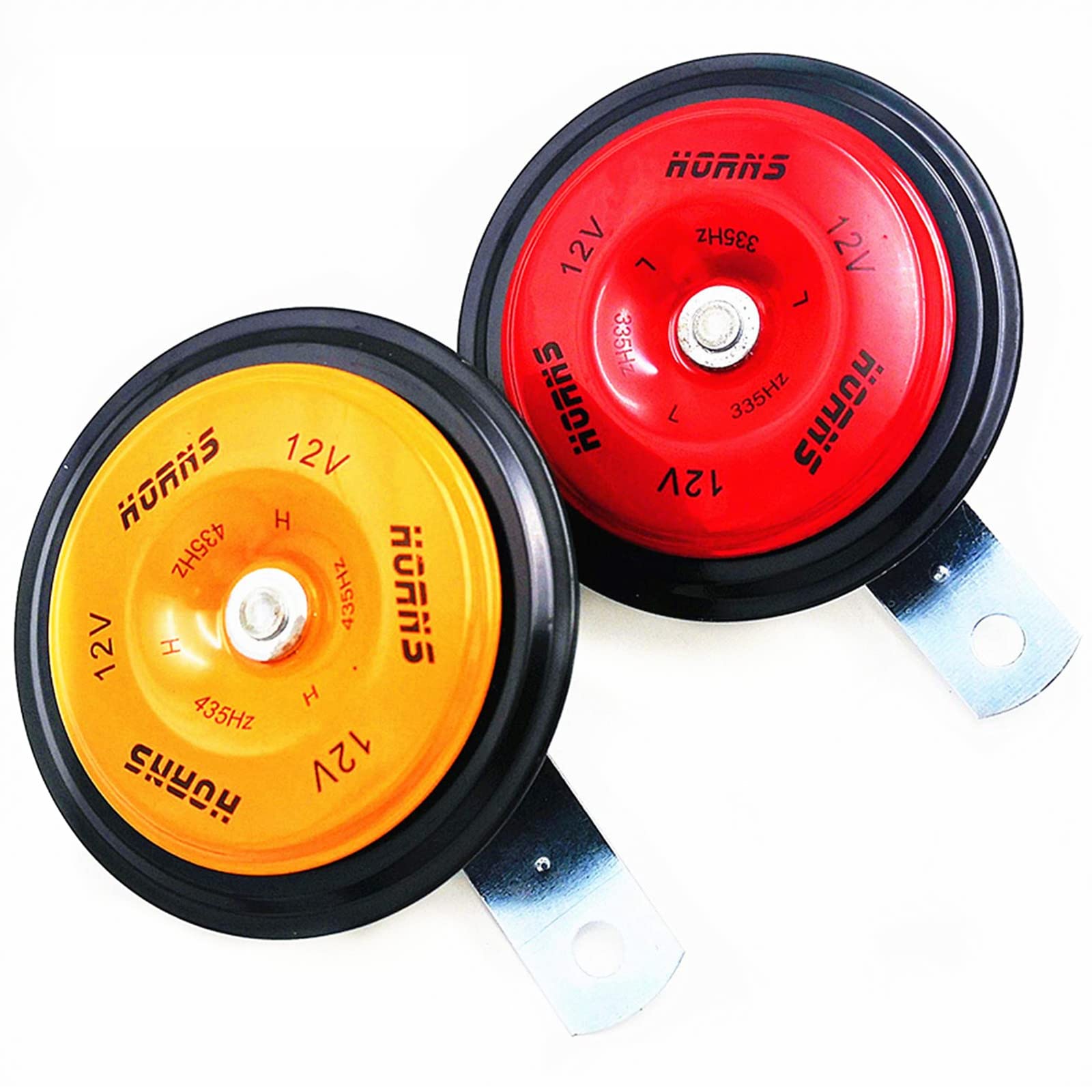 YIYIDA Universal Fit 12V Metal Twin Horn Kit, 118DB Super Loud High & Low Tone, Compact Red, Car, Truck, Motorcycle, Boat Horn