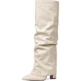 SaraIris Women's Slouchy Knee High Boots - Black, Pointed Toe, Fold Over, Chunky, Shark Boots