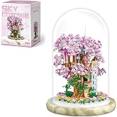 Insgen Cherry Blossom Bonsai Tree House Building Flowers Set for Adults, 1382 Pcs Micro-Particle Ideas Sakura Tree Building Blocks, Complete with String Lights, Dust Cover, and Wooden Base
