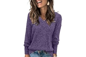 Heymiss Womens Sweatshirts V Neck Long Sleeve Shirts Loose Casual Fall Fashion Sweaters S-2XL