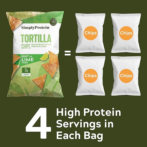 SIMPLY PROTEIN – TORTILLA CHIPS, RESTAURANT STYLE PROTEIN CHIPS, HINT OF LIME (3-PACK) – 7G PROTEIN, 140 CALORIES, GLUTEN FREE, VEGAN – CRISPY PLANT BASED PEA PROTEIN SNACKS – 3 BAGS, 4.58OZ (130G)