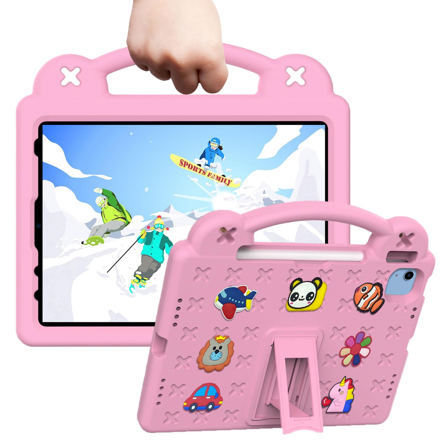 Tading iPad 10th Generation Case 2022 for Kids, Air 5th/4th Gen, Pro 11 Inch - DIY Cartoon EVA Foam Handle Stand Protective Cover for 10.9"/11" - Pink