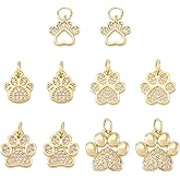 Pandahall 10Pcs Brass 18K Gold Plated Paw Charms Cubic Zirconia Footprint Pendant Dog Cat Pet Paw Prints Dangle Charms with Jump Rings for DIY Jewelry Making Bracelet Necklace