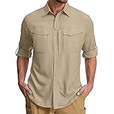 mixtiq Men's Sun Protection Safari Shirts Long Sleeve UPF 50 UV Quick Dry Travel Hiking Fishing Shirts with Zipper