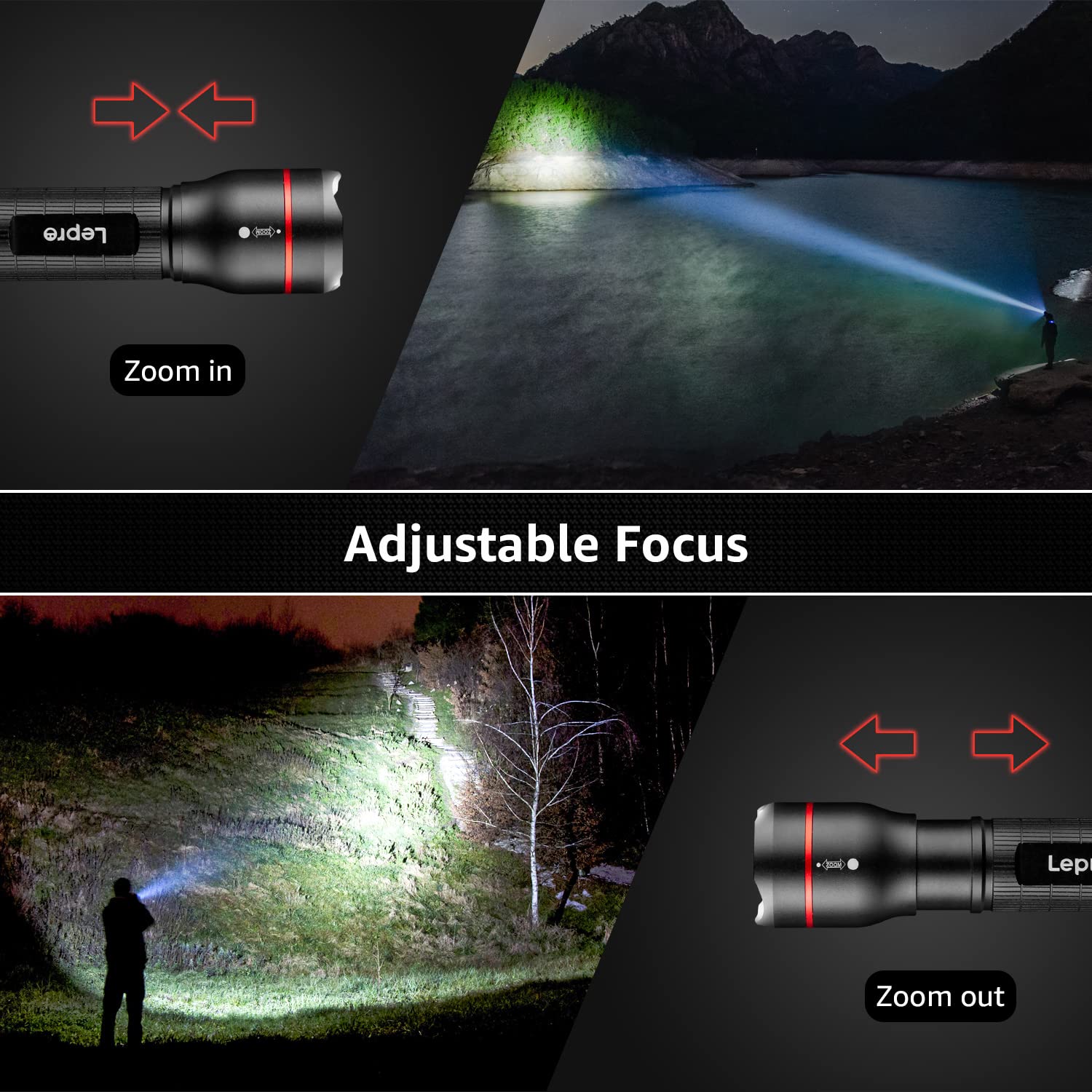 Lepro LED Flashlights LE2000 High Lumen, 5 Lighting Modes, Zoomable, Waterproof, Pocket Size Flashlight for Outdoor, Emergency, Camping Gear, Powered by AAA Battery, 2 Pack