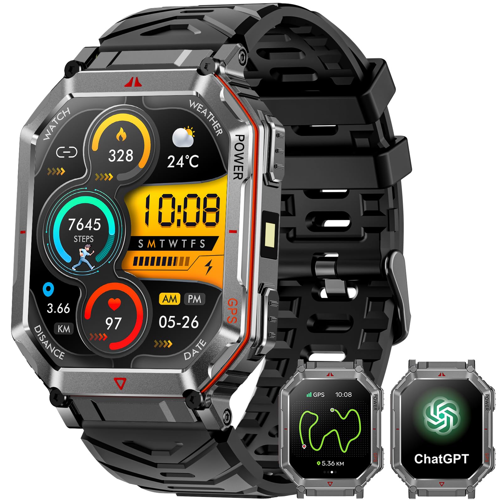 Photo 1 of Military Smart Watch for Men with GPS/Compass?GPT Voice Assistant?Smartwatch with LED Flashlight?2.01"HD Display Bluetooth Call?Fitness Tracke with Multiple sports Modes?Compatible with Android & iOS