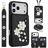 Kimiyaki for iPhone 17 Pro Wallet Case, Magnetic Snap Flip Leather Cover with Flower Design Credit Card Holder Stand Wristband,iPhone 17 Pro Protective Phone Case for Women