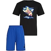 adidas boys Short Sleeve Cotton Tee Shirt and Logo Short Set