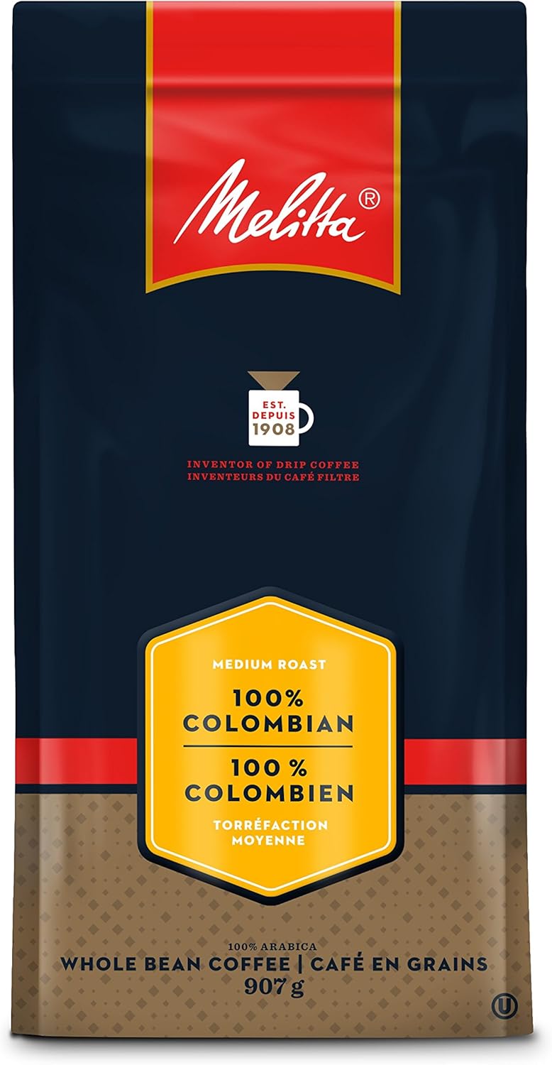 MELITTA 100 Colombian Whole Bean, 100 Arabica Coffee Beans, Premium