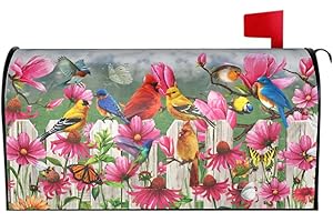 SWEETSHOW Spring Summer Flowers Mailbox Covers Magnetic Birds Butterfly Floral Wraps Post Letter Box Garden Farmhouse Home Decor for Outside Standard Size 21 x 18 in