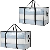 2 Pack Extra Large Clear Moving Bags with Zippers – Heavy Duty Storage Bags with U-Shaped Handles, Tag Pocket & Side Grips – Ideal for Clothes, Bedding, Dorm, Closet, Garage Organization