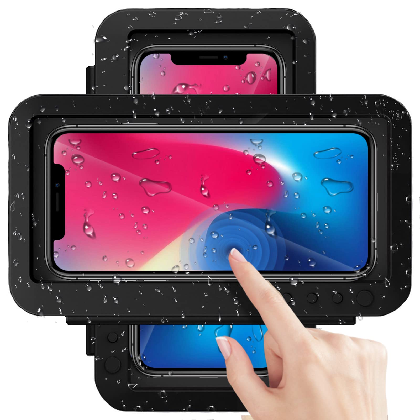 QeeHeng Shower Phone Holder Waterproof Case with Anti-Fog Touch Screen, 360°Rotation High Sensitivity Cover Mount Box for Bathroom Wall Mirror Bathtub Kitchen