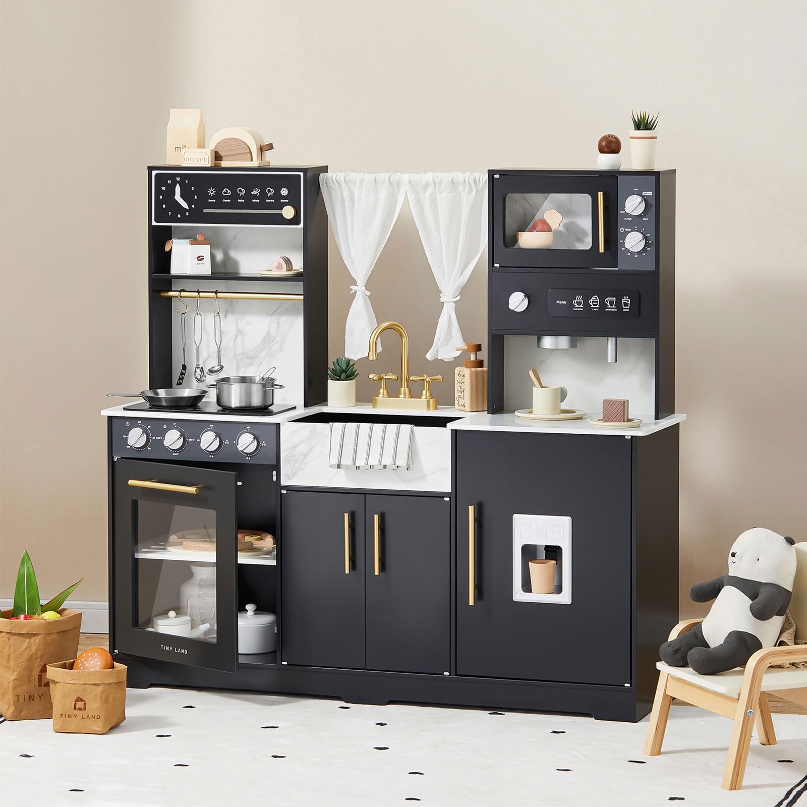 Photo 1 of Tiny Land Play Kitchen for Kids, Wooden Play Kitchen Sets for Girls and Boys, New Modern Toddler Kitchen Toy Kitchen Designed in Trendy Home Style, Gift for Ages 3+