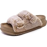 KuaiLu Women's Fluff Slippers Plantar Fasciitis Arch Support Platform Slippers Ladies Fashion Open Toe Faux Fur Sliders Womens House Slipper Size 6-12