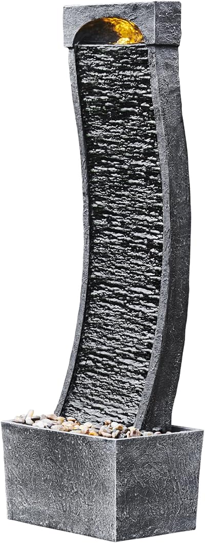 Teamson Home Garden Water Feature LED Lights Pump Slate Effect 98cm