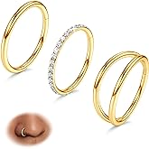 BodyBonita 3pcs Nose Rings Hoops - Double Hoop Nose Ring 14/16/18/20G Hinged CZ Piercing Jewelry Septum Clicker Rings Cartilage Earring Helix Rook Tragus Daith 7mm/8mm/9mm/10mm