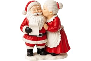 GENERIC Mr. & Mrs. Santa Claus Resin Figurines, Hand-Painted Christmas Decorations, Red and White, Kissing Pose, Holiday Mantel Tabletop Décor, Christmas Birthday Gifts